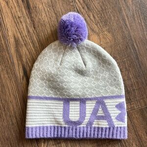 Youth Purple/Gray Under Armour Knit winter hat with ball